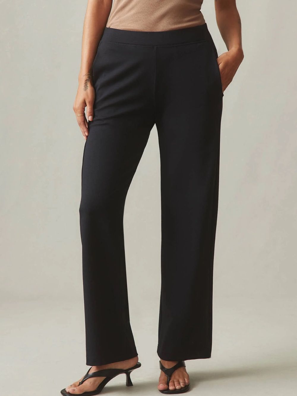 American Giant Ponte Straight Pant Size Large Black Pull On Full Length